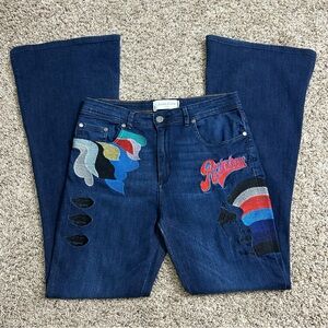 Jazmin Chebar Womens Size 29 Jeans Embroidered Detail Wide Leg